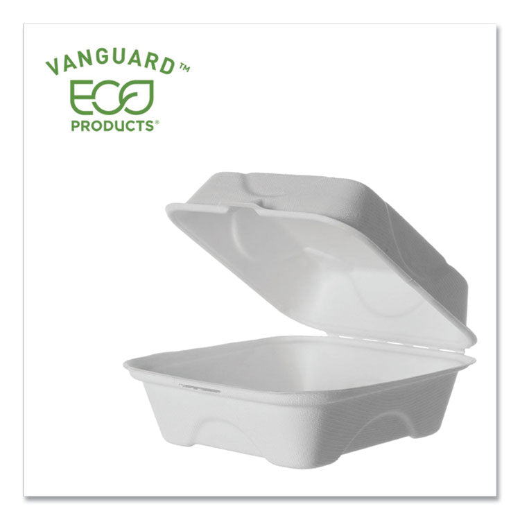 Eco-Products® Vanguard Renewable and Compostable Sugarcane Clamshells, 6 x 6 x 3, White, 500/Carton (ECOEPHC6NFA) Case Of 500