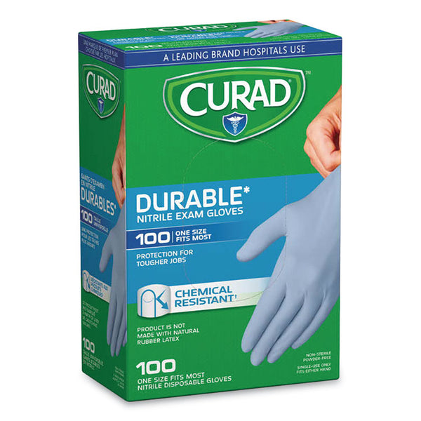 Curad® Powder-Free Nitrile Exam Gloves, One Size, Blue, 100/Box (MIICUR4145R)