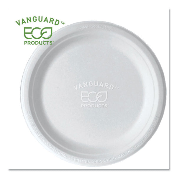 Eco-Products® Vanguard Renewable and Compostable Sugarcane Plates, 9" dia, White, 500/Carton (ECOEPP013NFA)