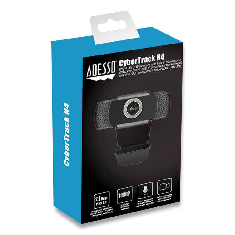 Adesso CyberTrack H4 1080P HD USB Manual Focus Webcam with Microphone, 1920 Pixels x 1080 Pixels, 2.1 Mpixels, Black (ADECYBERTRACKH4) Each