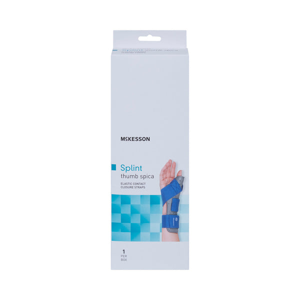 McKesson Wrist Splint with Thumb Spica Thumb Spica Nylon / Cotton-Terry / Foam / Elastic / Spandex Left Hand Blue / Gray Small / Medium (1159133_EA) 1/EA