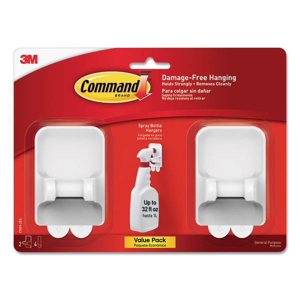 Command™ Spray Bottle Holder, 2.34w x 1.69d x 3.34h, White, 2 Hangers/4 Strips/Pack (MMM170092ES)