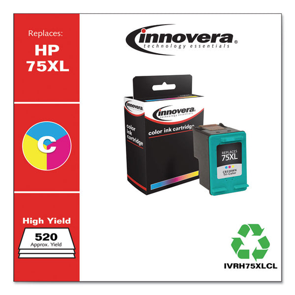 Innovera® Remanufactured Tri-Color High-Yield Ink, Replacement for 75XL (CB338WN), 520 Page-Yield (IVRH75XLCL) Each