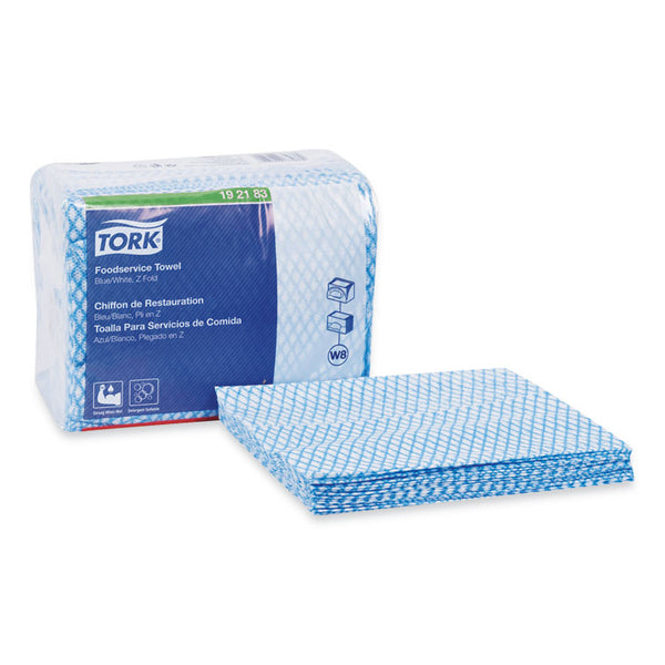 Tork® Small Pack Foodservice Cloth, 1-Ply, 11.75 x 14.75, Unscented, Blue/White, 80/Poly Pack, 4 Packs/Carton (TRK192183)