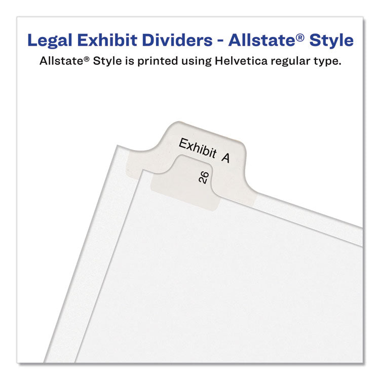Avery® Preprinted Legal Exhibit Side Tab Index Dividers, Allstate Style, 26-Tab, Exhibit A to Exhibit Z, 11 x 8.5, White, 1 Set (AVE82105)