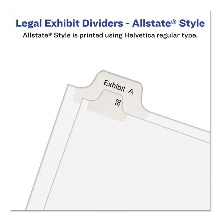 Avery® Preprinted Legal Exhibit Side Tab Index Dividers, Allstate Style, 26-Tab, A to Z, 11 x 8.5, White, 1 Set, (1700) (AVE01700)