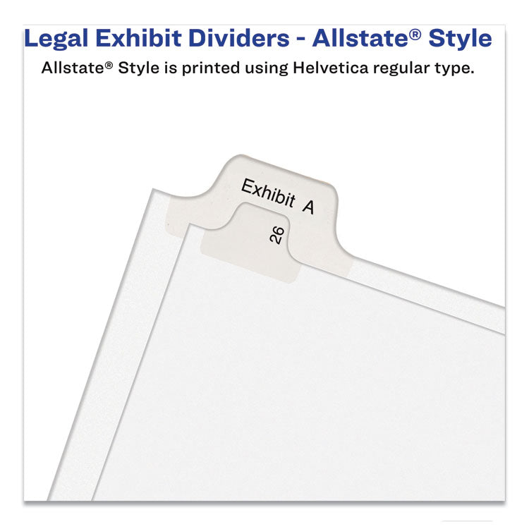 Avery® Preprinted Legal Exhibit Side Tab Index Dividers, Allstate Style, 10-Tab, 1, 11 x 8.5, White, 25/Pack (AVE82199)