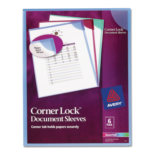 Avery® Corner Lock Document Sleeves, Letter Size, Assorted Colors, 6/Pack (AVE72262)