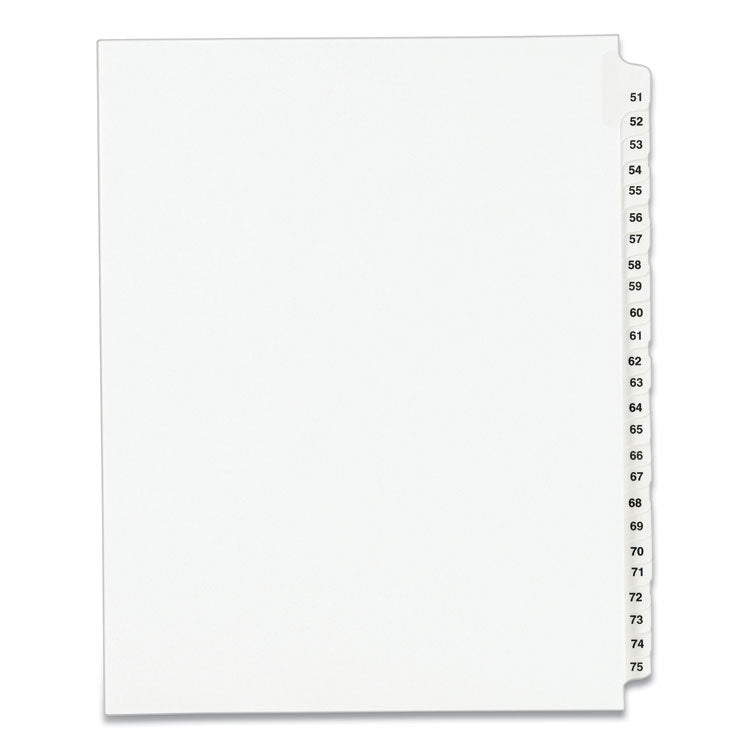 Avery® Preprinted Legal Exhibit Side Tab Index Dividers, Avery Style, 25-Tab, 51 to 75, 11 x 8.5, White, 1 Set, (1332) (AVE01332)