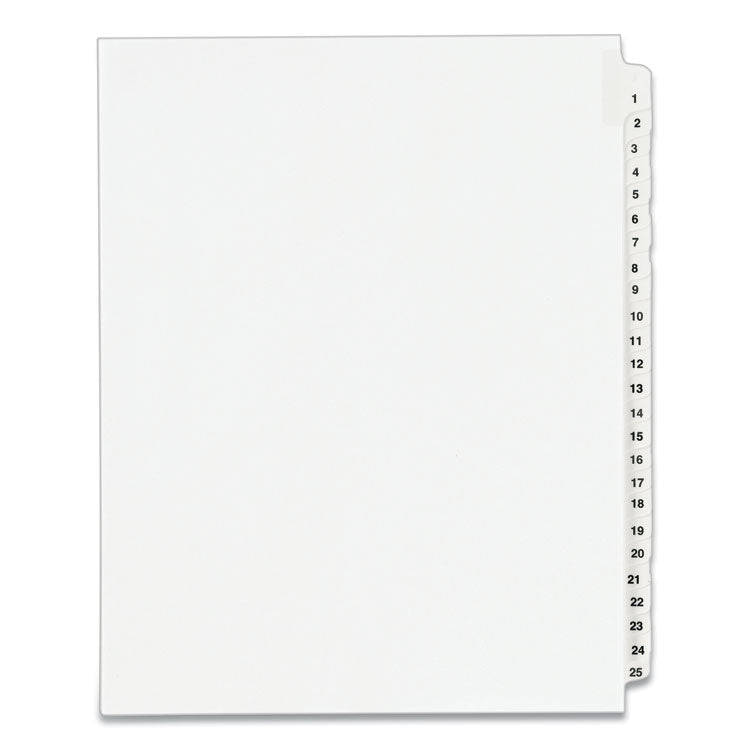 Avery® Preprinted Legal Exhibit Side Tab Index Dividers, Avery Style, 25-Tab, 1 to 25, 11 x 8.5, White, 1 Set, (1330) (AVE01330)