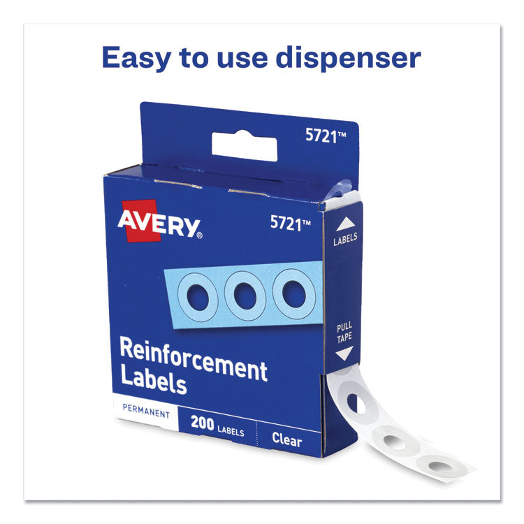 Avery® Dispenser Pack Hole Reinforcements, 0.25" Dia, Clear, 200/Pack, (5721) (AVE05721)