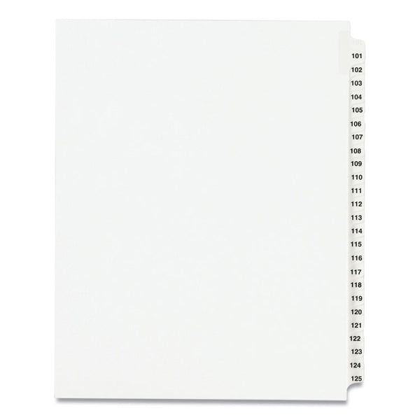 Avery® Preprinted Legal Exhibit Side Tab Index Dividers, Avery Style, 25-Tab, 101 to 125, 11 x 8.5, White, 1 Set, (1334) (AVE01334)