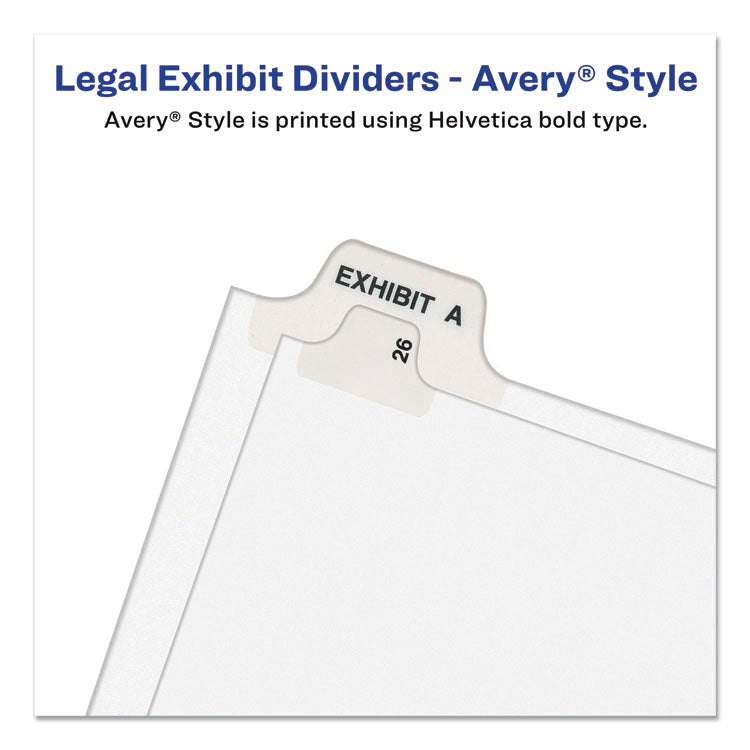 Avery® Preprinted Legal Exhibit Bottom Tab Index Dividers, Avery Style, 26-Tab, Exhibit 1 to Exhibit 25, 11 x 8.5, White, 1 Set (AVE11378)
