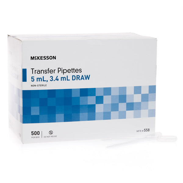 McKesson Transfer Pipette 5 mL 0.5 to 1 mL Graduation Increments NonSterile (911824_BX) 1/BX