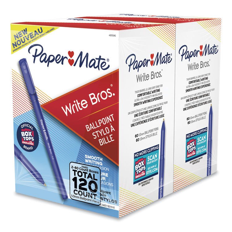 Paper Mate® Write Bros. Ballpoint Pen Value Pack, Stick, Medium 1 mm, Blue Ink, Blue Barrel, 120/Pack (PAP2096478)