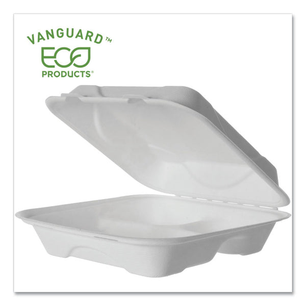 Eco-Products® Vanguard Renewable and Compostable Sugarcane Clamshells, 3-Compartment, 9 x 9 x 3, White, 200/Carton (ECOEPHC93NFA) Case Of 200