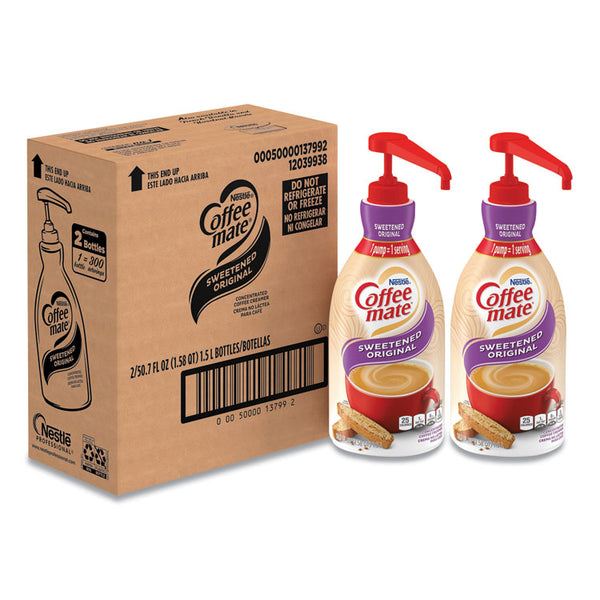 Coffee mate® Liquid Coffee Creamer, Sweetened Original, 1.5 Liter Pump Bottle, 2/Carton (NES13799CT) Case of 2