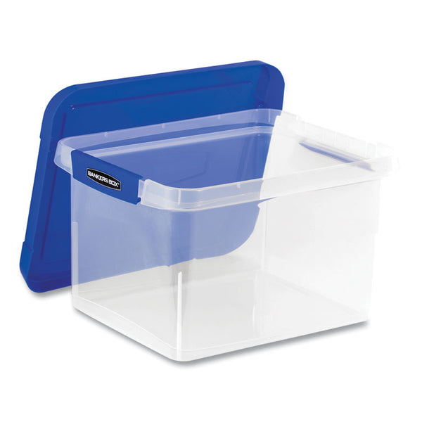 Bankers Box® Heavy Duty Plastic File Storage, Letter/Legal Files, 14" x 17.38" x 10.5", Clear/Blue, 2/Pack (FEL0086202) Pack of 2