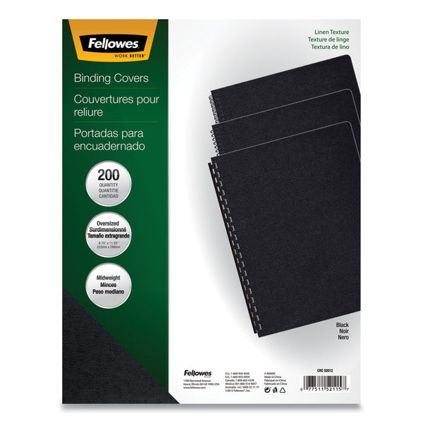 Fellowes® Expressions Linen Texture Presentation Covers for Binding Systems, Black, 11.25 x 8.75, Unpunched, 200/Pack (FEL52115)