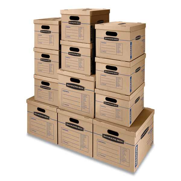 Bankers Box® SmoothMove Classic Moving/Storage Box Kit, Half Slotted Container (HSC), Assorted Sizes: (8) Small, (4) Med, Brown/Blue,12/CT (FEL7716401) Case of 12