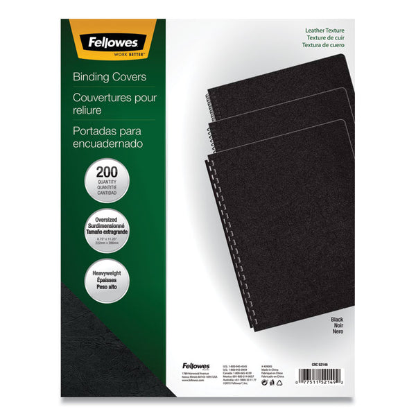 Fellowes® Executive Leather-Like Presentation Cover, Black, 11.25 x 8.75, Unpunched, 200/Pack (FEL52149)