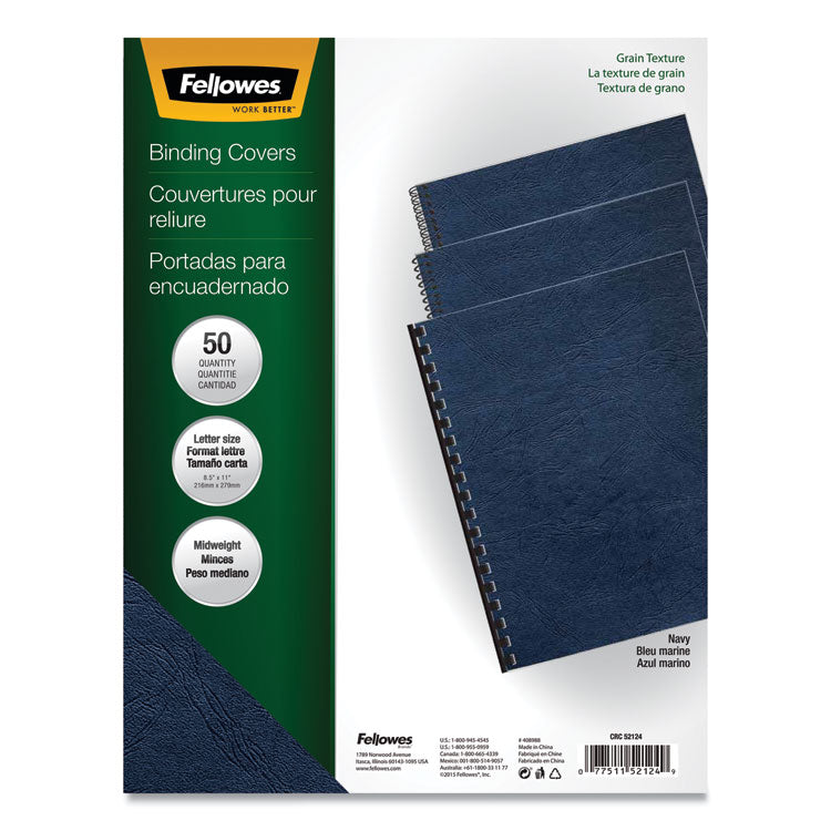 Fellowes® Classic Grain Texture Binding System Covers, 11 x 8.5, Navy, 50/Pack (FEL52124)