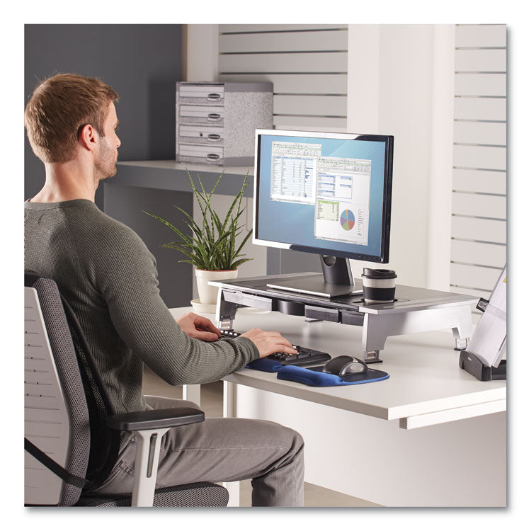 Fellowes® Office Suites Premium Monitor Riser, 27" x 14" x 4" to 6.5", Black/Silver (FEL8031001)