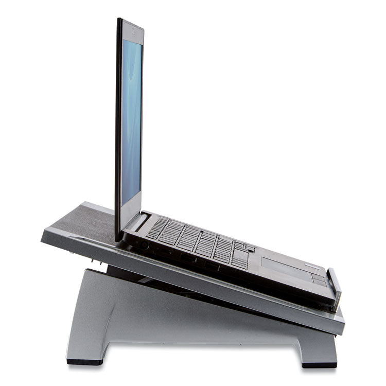 Fellowes® Office Suites Laptop Riser, 15.13" x 11.38" x 4.5" to 6.5", Black/Silver, Supports 10 lbs (FEL8032001)