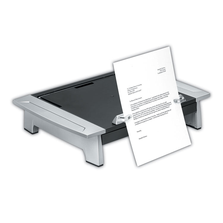 Fellowes® Office Suites Monitor Riser Plus, 19.88" x 14.06" x 4" to 6.5", Black/Silver, Supports 80 lbs (FEL8036601)