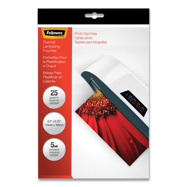 Fellowes® Laminating Pouches, 5 mil, 4.5" x 6.25", Gloss Clear, 20/Pack (FEL52010)