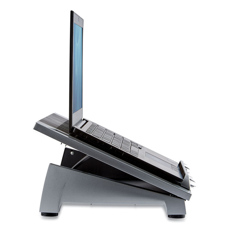 Fellowes® Office Suites Laptop Riser Plus, 15.06" x 10.5" x 6.5", Black/Silver, Supports 10 lbs (FEL8036701)