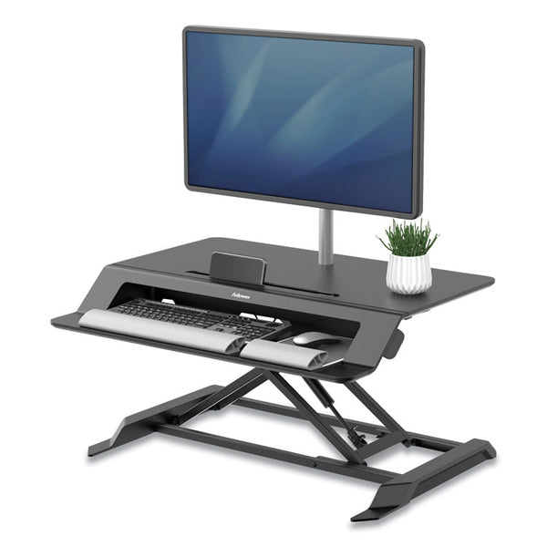 Fellowes® Lotus LT Sit-Stand Workstation, 34.38" x 28.38" x 7.62", Black (FEL8215001)