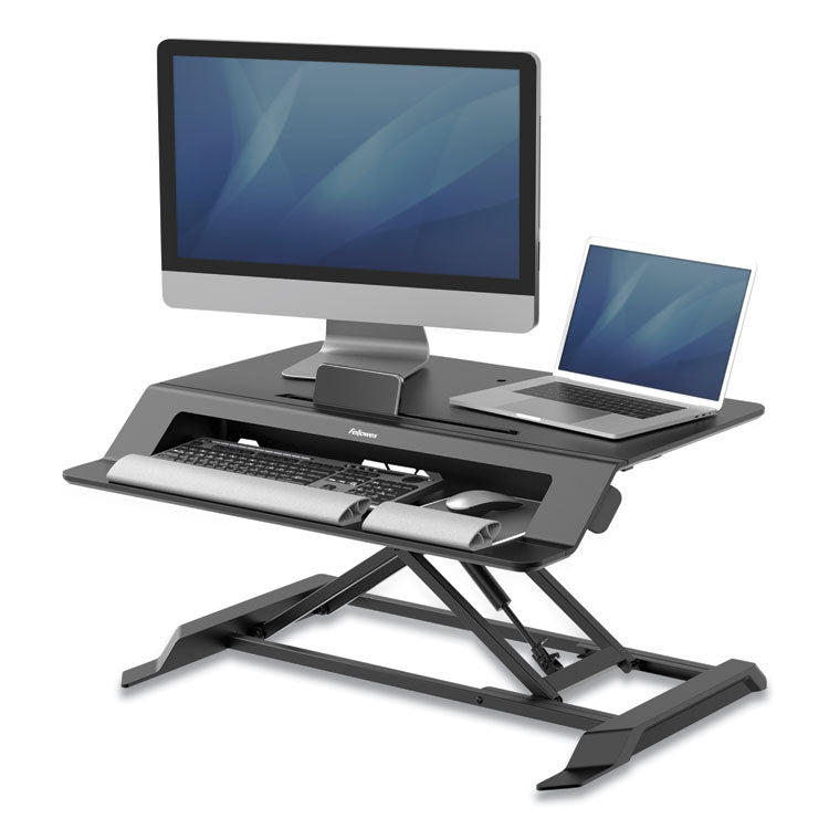 Fellowes® Lotus LT Sit-Stand Workstation, 34.38" x 28.38" x 7.62", Black (FEL8215001)