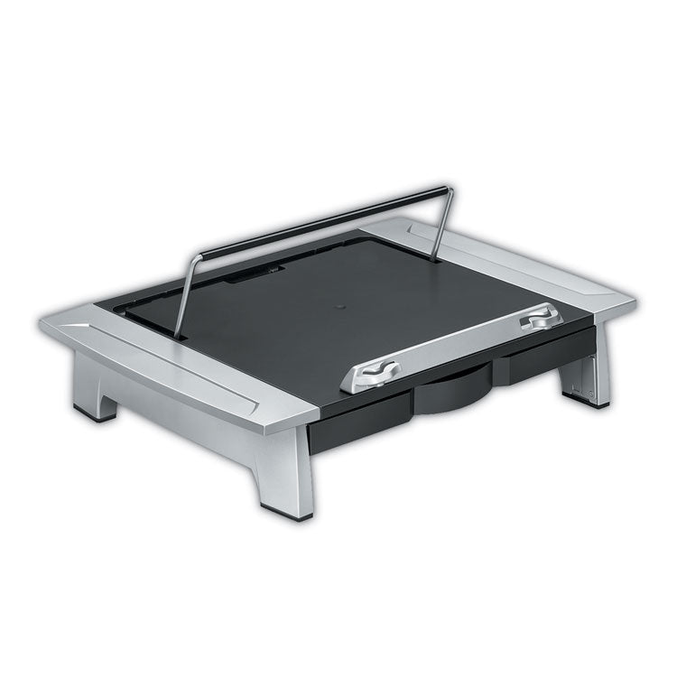 Fellowes® Office Suites Monitor Riser Plus, 19.88" x 14.06" x 4" to 6.5", Black/Silver, Supports 80 lbs (FEL8036601)