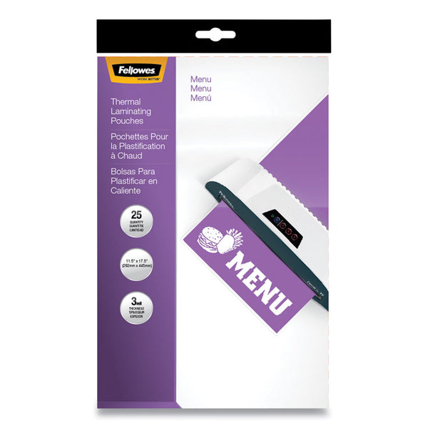 Fellowes® Laminating Pouches, 3 mil, 12" x 18", Gloss Clear, 25/Pack (FEL52011)