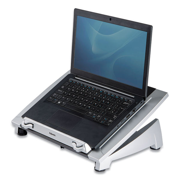 Fellowes® Office Suites Laptop Riser Plus, 15.06" x 10.5" x 6.5", Black/Silver, Supports 10 lbs (FEL8036701)