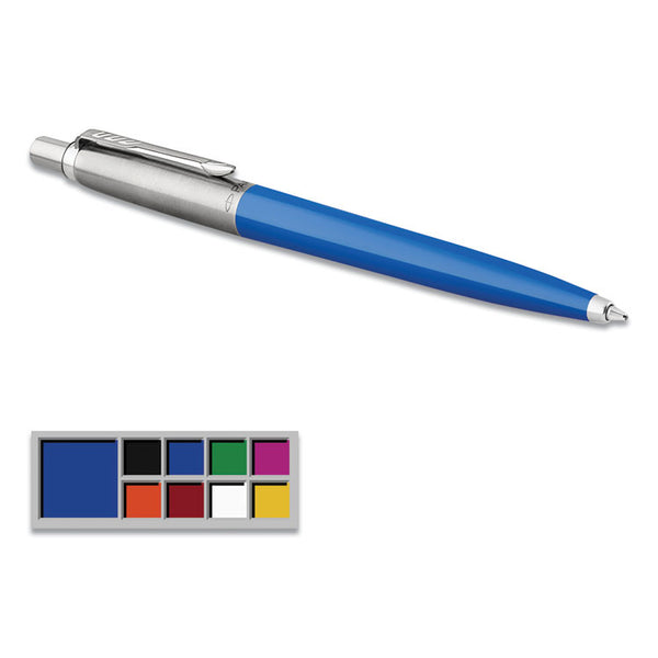 Parker® Jotter Ballpoint Pen, Retractable, Medium 0.7 mm, Blue Ink, Royal Blue/Chrome Barrel (PAR2076052)