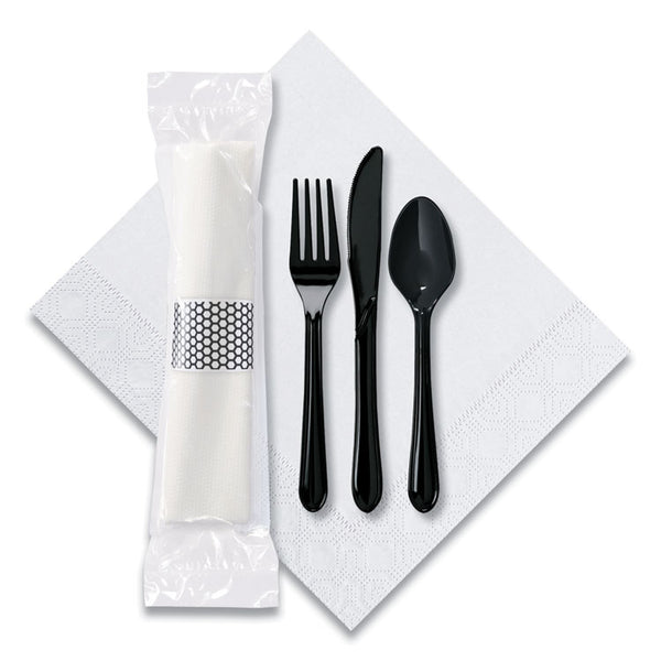Hoffmaster® CaterWrap Cater to Go Express Cutlery Kit, Fork/Knife/Spoon/Napkin, Black, 100/Carton (HFM119901)