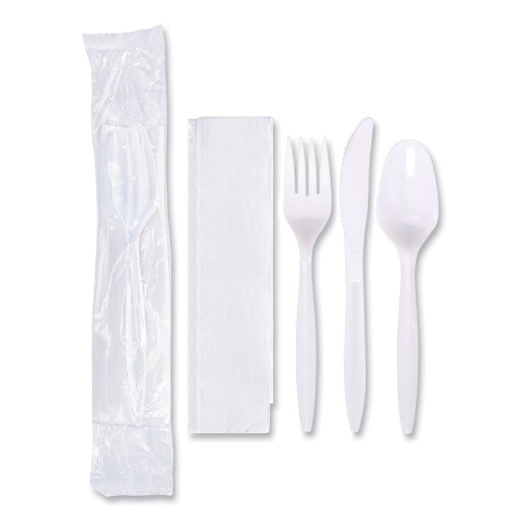 Hoffmaster® Economy Cutlery Kit, Fork/Knife/Spoon/Napkin, White, 250/Carton (HFM117799) Case of 250