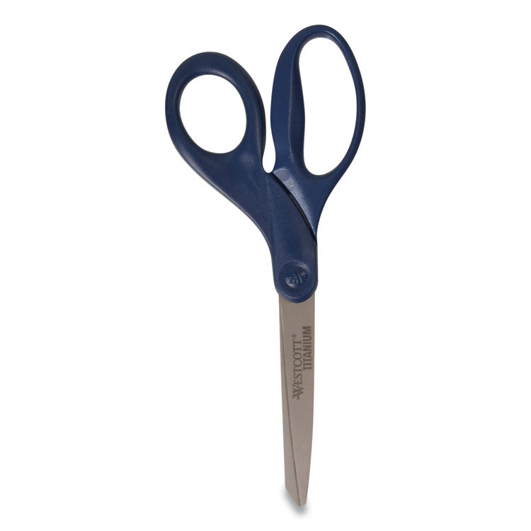 Westcott® Titanium Bonded Scissors, 8" Long, 3.5" Cut Length, Navy Straight Handle (ACM17509) Each