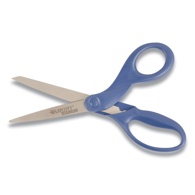 Westcott® Titanium Bonded Scissors, 8" Long, 3.5" Cut Length, Navy Straight Handle (ACM17509) Each