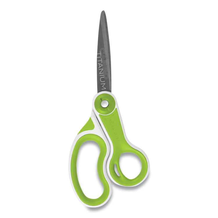 Westcott® CarboTitanium Bonded Scissors, 8" Long, 3.25" Cut Length, White/Green Bent Handle (ACM17444) Each