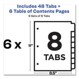 Avery® Customizable Table of Contents Ready Index Black and White Dividers, 8-Tab, 1 to 8, 11 x 8.5, White, 6 Sets (AVE11822)