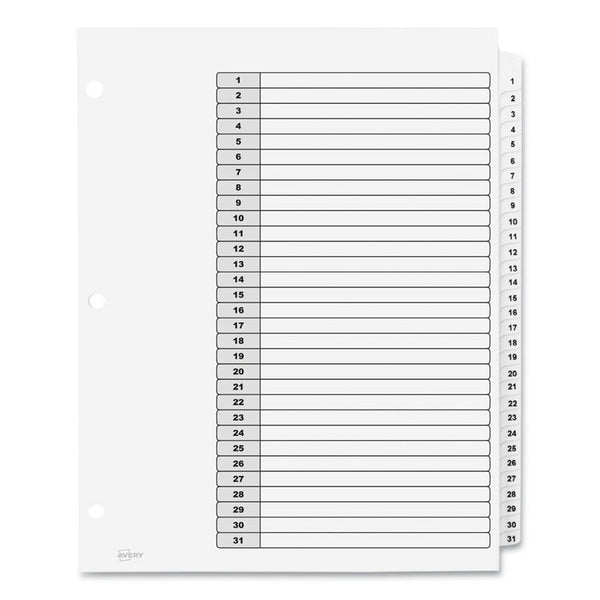 Avery® Customizable Table of Contents Ready Index Black and White Dividers, 31-Tab, 1 to 31, 11 x 8.5, White, 6 Sets (AVE11827)
