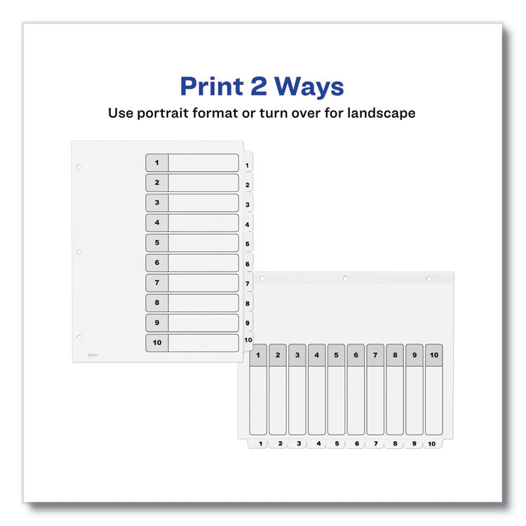 Avery® Customizable Table of Contents Ready Index Black and White Dividers, 10-Tab, 1 to 10, 11 x 8.5, White, 6 Sets (AVE11823)