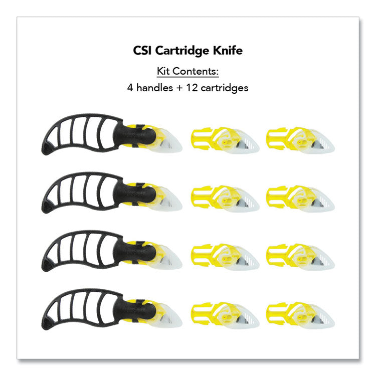 CrewSafe X-traSafe Cartridge Knife Kit, Four Assembled Knives, 8 Replacement Blade Cartridges, Yellow (CEWCSI10)