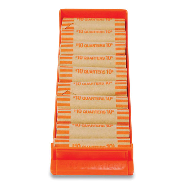 CONTROLTEK® Stackable Plastic Coin Tray, Quarters, 10 Compartments, Denomination and Capacity Etched On Side, Stackable, Orange (CNK560563EA)