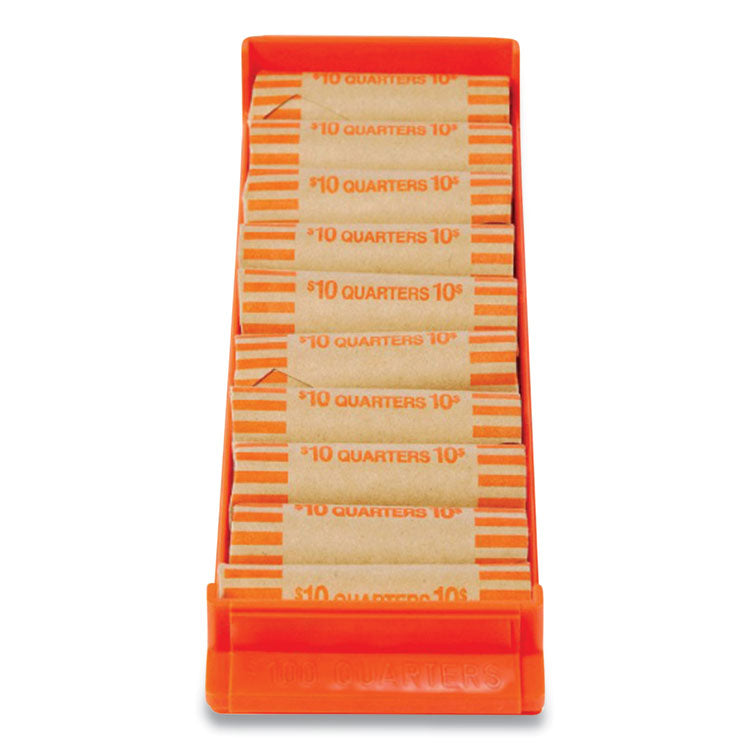 CONTROLTEK® Stackable Plastic Coin Tray, Quarters, 10 Compartments, Denomination and Capacity Etched On Side, Stackable, Orange (CNK560563EA) Each