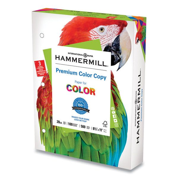 Hammermill® Premium Color Copy Print Paper, 100 Bright, 3-Hole, 28 lb Bond Weight, 8.5 x 11, Photo White, 500 Sheets/Ream, 8 Reams/Carton (HAM102500)
