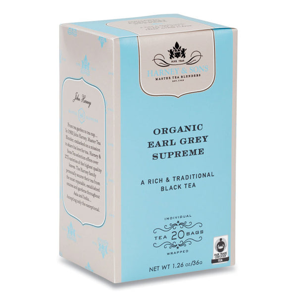 Harney & Sons Premium Tea, Organic Earl Grey Supreme Black Tea, Individually Wrapped Tea Bags, 20/Box (HEYHSF30686)